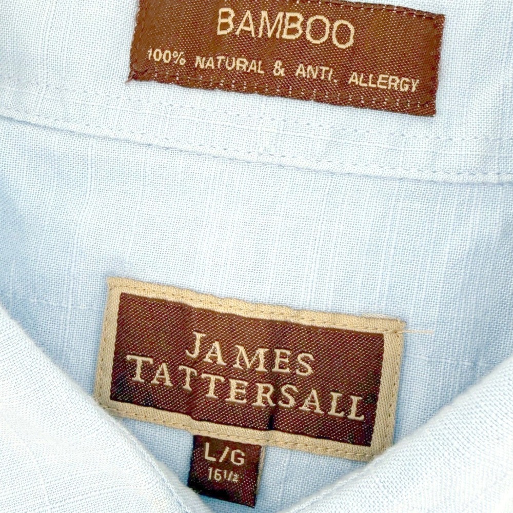 James Tattersall Bamboo Shirt Mens Large Blue Short Sleeve Grid Lightweight Cool - Picture 3 of 8